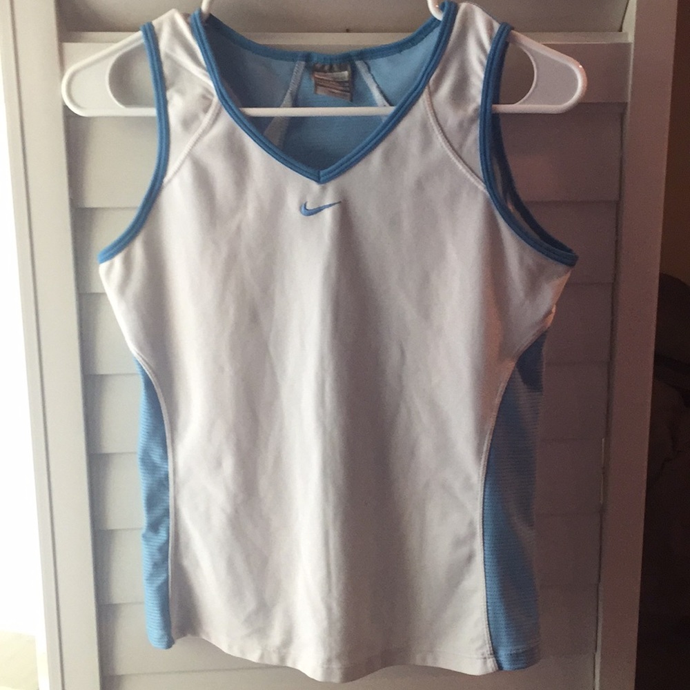 Nike FIT DRY Blue and White Top Size Small